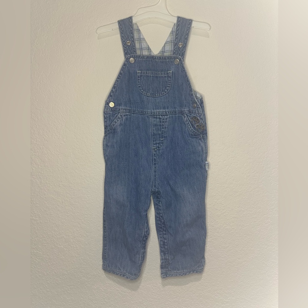 Blue, Plaid, Bear Detail Sonoma Lifestyle Overalls Jumper. 6/9 Months